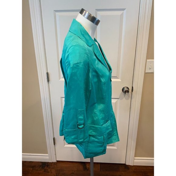 Lafayette 148 New York Bright Teal Linen Blazer, Size 6 - Picture 2 of 5